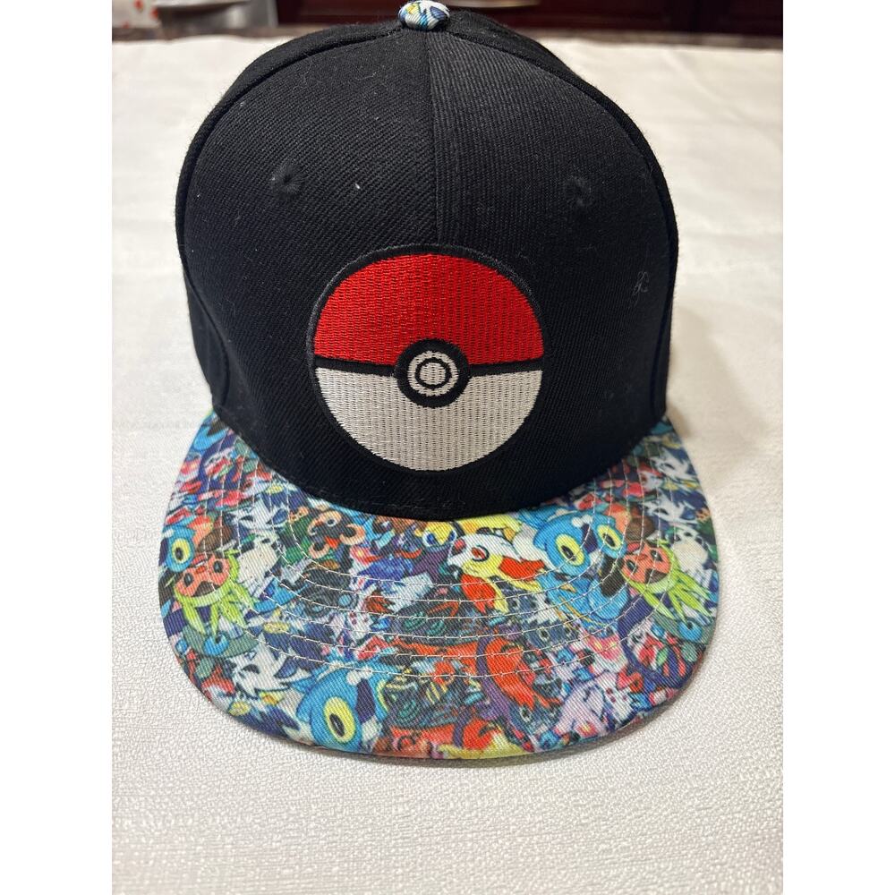 Pokémon Black Snapback Baseball Hat with Characters on flat brim